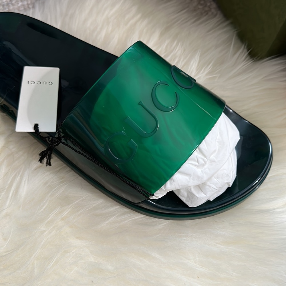NIB Gucci Logo Rubber Slides Green Size 10 | $295 - Picture 2 of 6